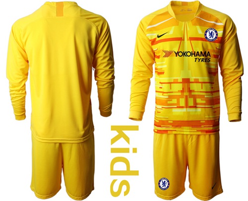 Chelsea Blank Yellow Goalkeeper Long Sleeves Kid Soccer Club Jersey