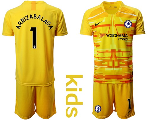 Chelsea #1 Arrizabalaga Yellow Goalkeeper Kid Soccer Club Jersey