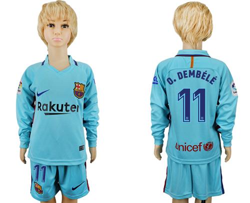 Barcelona #11 O.Dembele Away Long Sleeves Kid Soccer Club Jersey