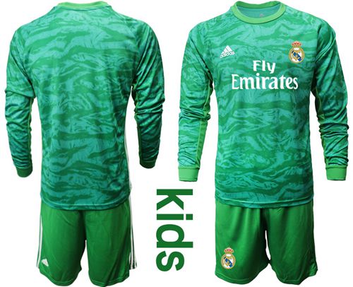 Real Madrid Blank Green Goalkeeper Long Sleeves Kid Soccer Club Jersey