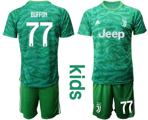 Juventus #77 Buffon Green Goalkeeper Kid Soccer Club Jersey
