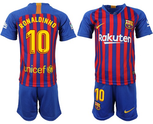 Barcelona #10 Ronaldinho Home Kid Soccer Club Jersey