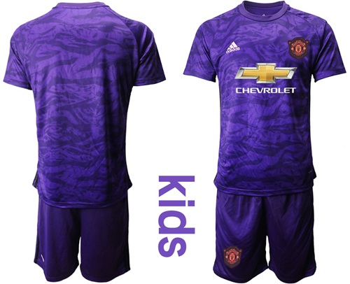 Manchester United Blank Purple Goalkeeper Kid Soccer Club Jersey