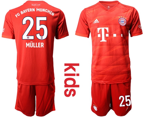 Bayern Munchen #25 Muller Home Kid Soccer Club Jersey