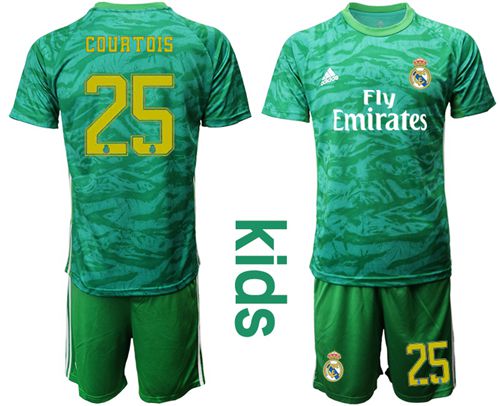 Real Madrid #25 Courtois Green Goalkeeper Kid Soccer Club Jersey