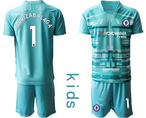 Chelsea #1 Arrizabalaga Light Blue Goalkeeper Kid Soccer Club Jersey