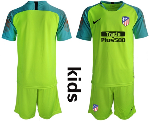 Atletico Madrid Blank Shiny Green Goalkeeper Kid Soccer Club Jersey