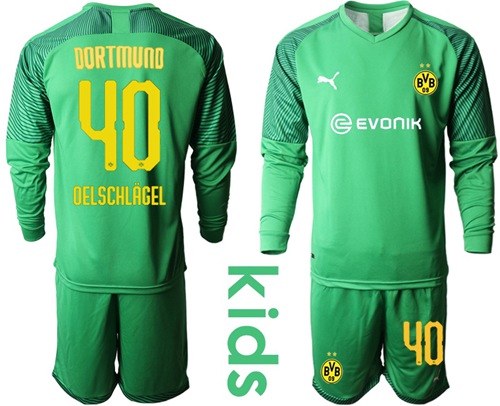 Dortmund #40 Oelschlagel Green Goalkeeper Long Sleeves Kid Soccer Club Jersey