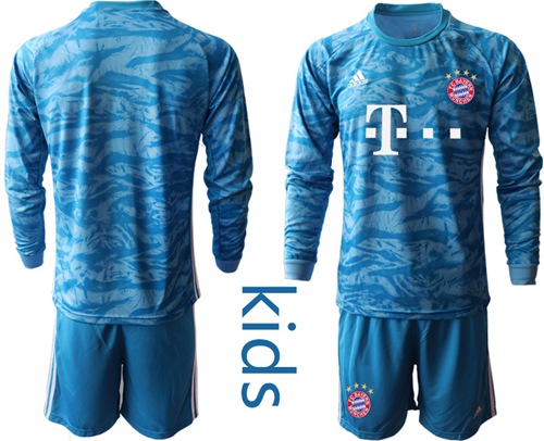 Bayern Munchen Blank Light Blue Goalkeeper Long Sleeves Kid Soccer Club Jersey