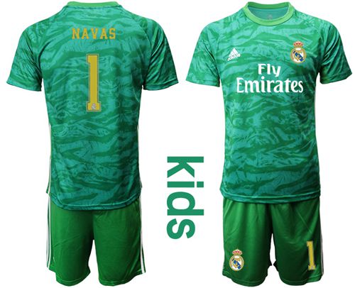 Real Madrid #1 Navas Green Goalkeeper Kid Soccer Club Jersey