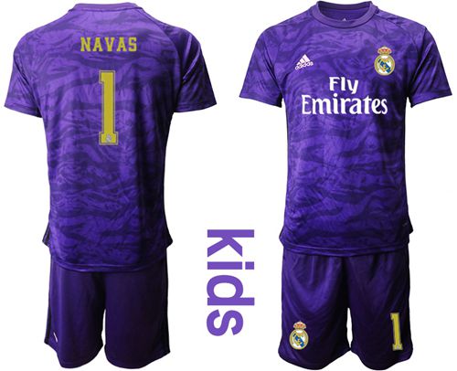 Real Madrid #1 Navas Purple Goalkeeper Kid Soccer Club Jersey