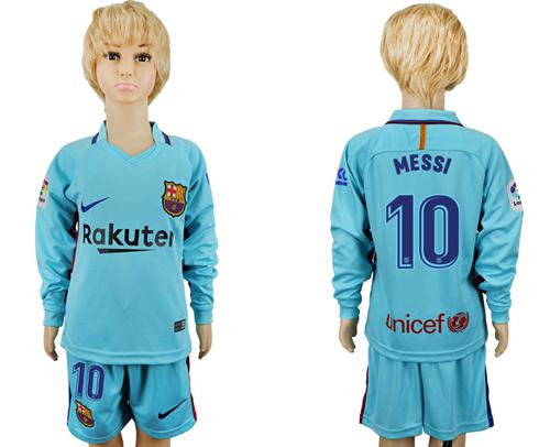 Barcelona #10 Messi Away Long Sleeves Kid Soccer Club Jersey