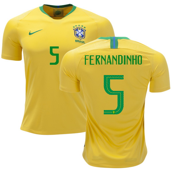 Brazil #5 Fernandinho Home Kid Soccer Country Jersey