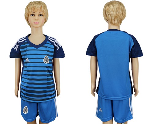 Mexico Blank Blue Goalkeeper Kid Soccer Country Jersey