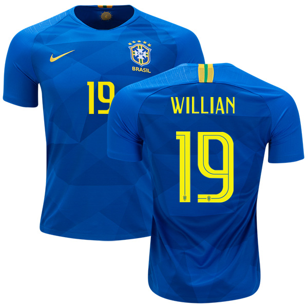 Brazil #19 Willian Away Kid Soccer Country Jersey
