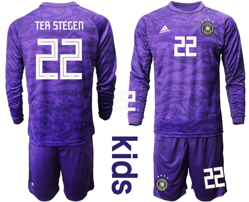 Germany #22 Ter Stegen Purple Goalkeeper Long Sleeves Kid Soccer Country Jersey