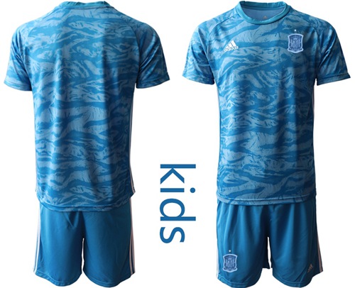 Spain Blank Blue Goalkeeper Kid Soccer Country Jersey