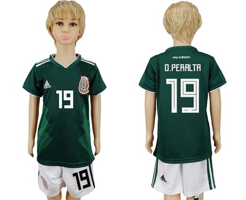 Mexico #19 O.Peralta Home Kid Soccer Country Jersey
