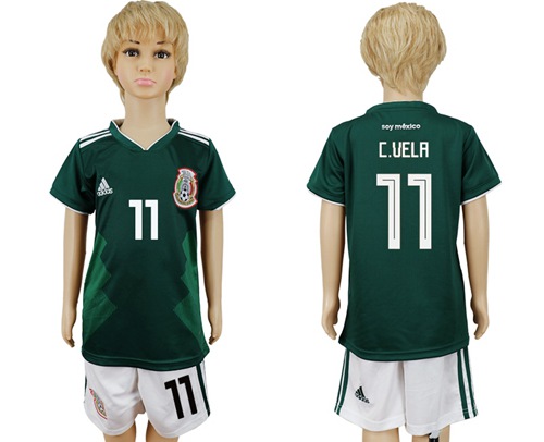 Mexico #11 C.Vela Home Kid Soccer Country Jersey