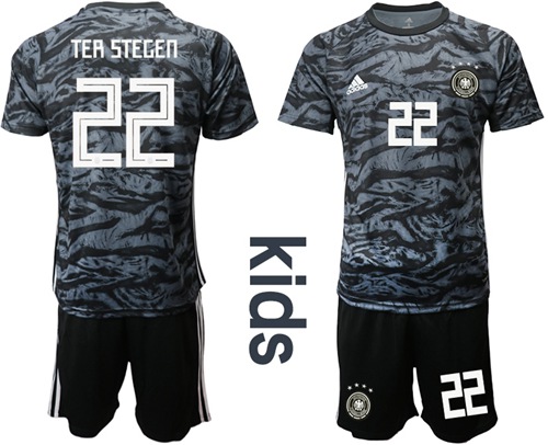 Germany #22 Ter Stegen Black Goalkeeper Kid Soccer Country Jersey