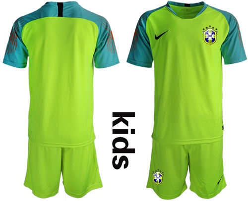 Brazil Blank Shiny Green Goalkeeper Kid Soccer Country Jersey