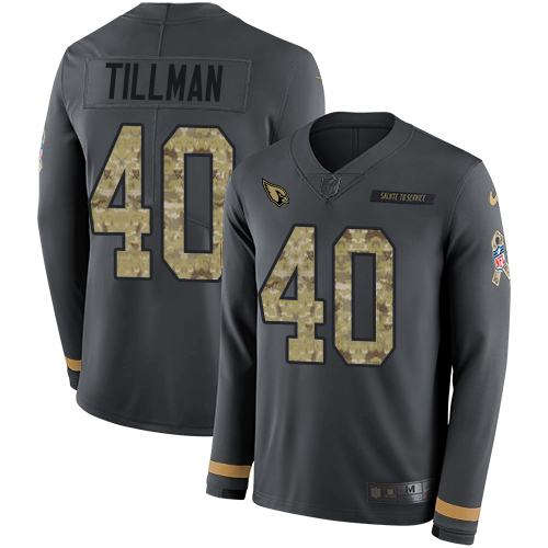 Nike Cardinals #40 Pat Tillman Anthracite Salute to Service Youth Stitched NFL Limited Therma Long Sleeve Jersey