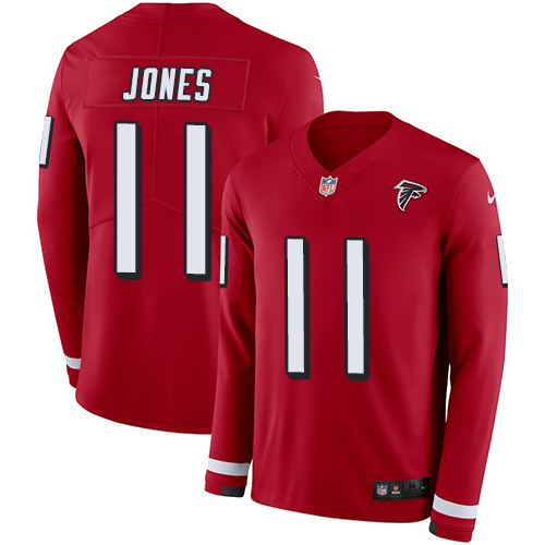 Nike Falcons #11 Julio Jones Red Team Color Youth Stitched NFL Limited Therma Long Sleeve Jersey