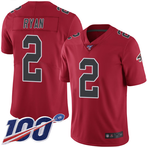 Nike Falcons #2 Matt Ryan Red Youth Stitched NFL Limited Rush 100th Season Jersey