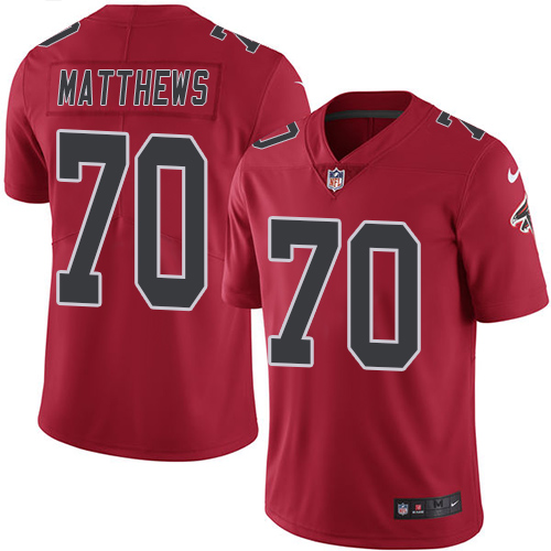 Nike Falcons #70 Jake Matthews Red Youth Stitched NFL Limited Rush Jersey