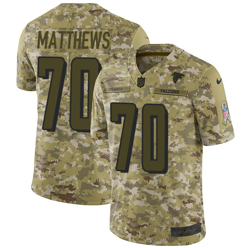 Nike Falcons #70 Jake Matthews Camo Youth Stitched NFL Limited 2018 Salute to Service Jersey