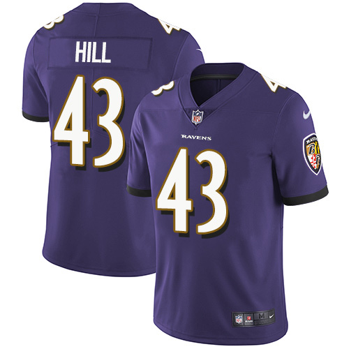 Nike Ravens #43 Justice Hill Purple Team Color Youth Stitched NFL Vapor Untouchable Limited Jersey