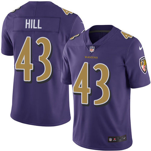 Nike Ravens #43 Justice Hill Purple Youth Stitched NFL Limited Rush Jersey