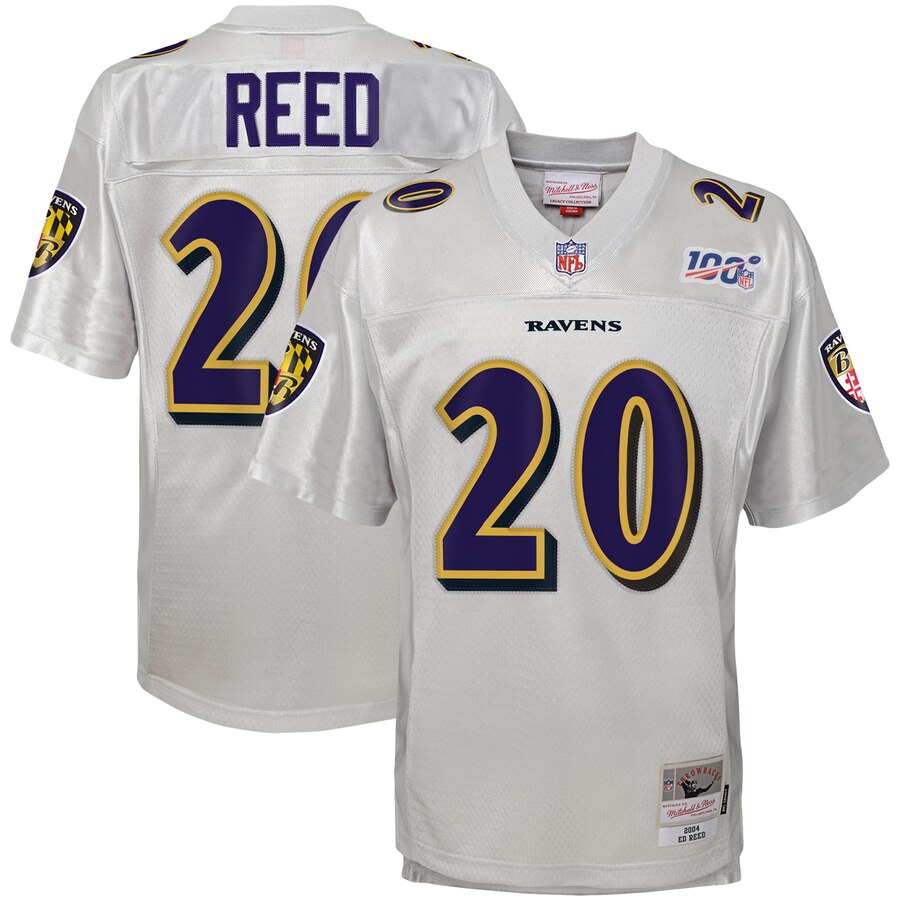 Youth Baltimore Ravens #20 Ed Reed Mitchell & Ness Platinum NFL 100 Retired Player Legacy Jersey