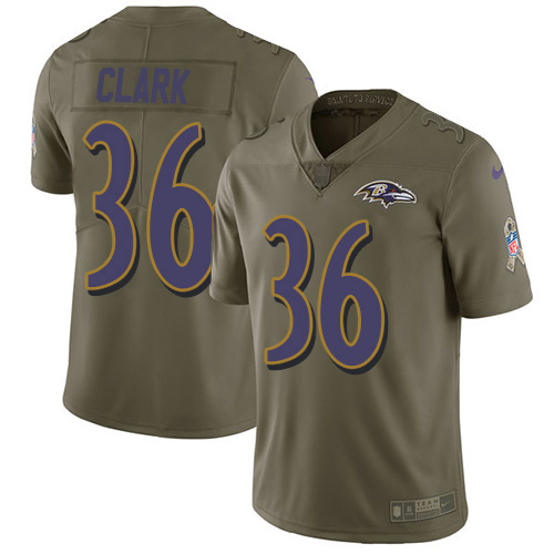 Nike Ravens #36 Chuck Clark Olive Youth Stitched NFL Limited 2017 Salute To Service Jersey