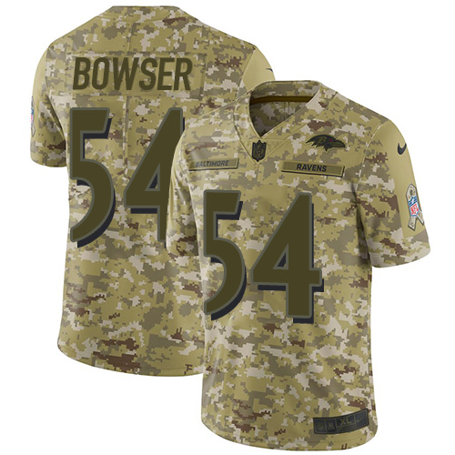Nike Ravens #54 Tyus Bowser Camo Youth Stitched NFL Limited 2018 Salute to Service Jersey