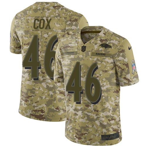Nike Ravens #46 Morgan Cox Camo Youth Stitched NFL Limited 2018 Salute to Service Jersey