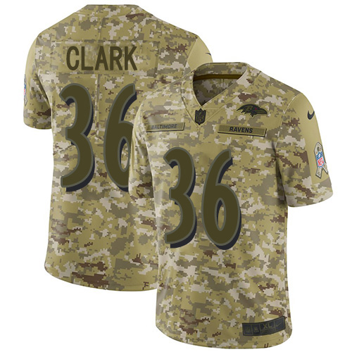 Nike Ravens #36 Chuck Clark Camo Youth Stitched NFL Limited 2018 Salute To Service Jersey