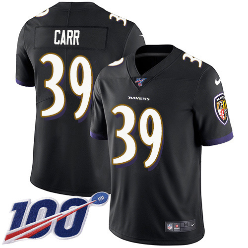 Nike Ravens #39 Brandon Carr Black Alternate Youth Stitched NFL 100th Season Vapor Untouchable Limited Jersey