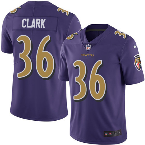 Nike Ravens #36 Chuck Clark Purple Youth Stitched NFL Limited Rush Jersey