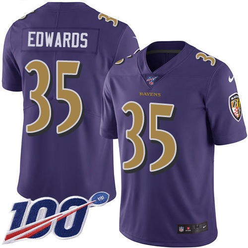 Nike Ravens #35 Gus Edwards Purple Youth Stitched NFL Limited Rush 100th Season Jersey