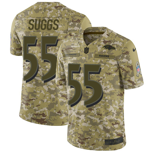 Nike Ravens #55 Terrell Suggs Camo Youth Stitched NFL Limited 2018 Salute to Service Jersey