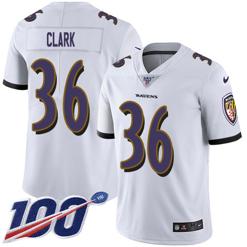 Nike Ravens #36 Chuck Clark White Youth Stitched NFL 100th Season Vapor Untouchable Limited Jersey