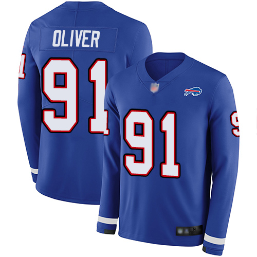 Nike Bills #91 Ed Oliver Royal Blue Team Color Youth Stitched NFL Limited Therma Long Sleeve Jersey