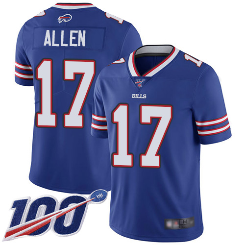 Nike Bills #17 Josh Allen Royal Blue Team Color Youth Stitched NFL 100th Season Vapor Limited Jersey