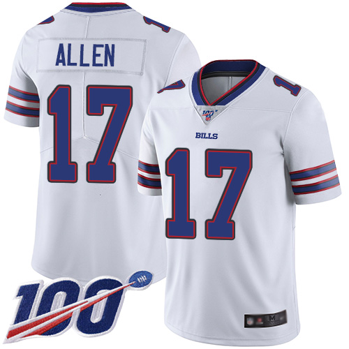 Nike Bills #17 Josh Allen White Youth Stitched NFL 100th Season Vapor Limited Jersey
