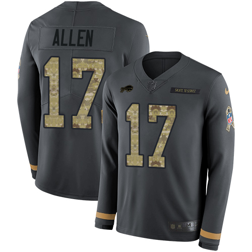 Nike Bills #17 Josh Allen Anthracite Salute to Service Youth Stitched NFL Limited Therma Long Sleeve Jersey