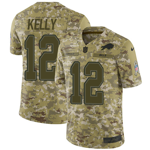 Nike Bills #12 Jim Kelly Camo Youth Stitched NFL Limited 2018 Salute to Service Jersey