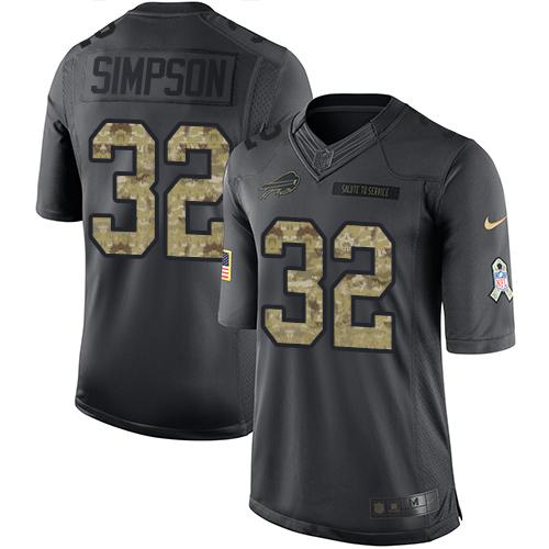 Nike Bills #32 O. J. Simpson Black Youth Stitched NFL Limited 2016 Salute to Service Jersey