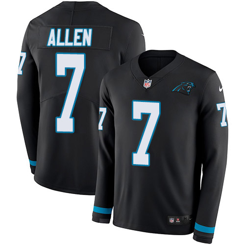 Nike Panthers #7 Kyle Allen Black Team Color Youth Stitched NFL Limited Therma Long Sleeve Jersey