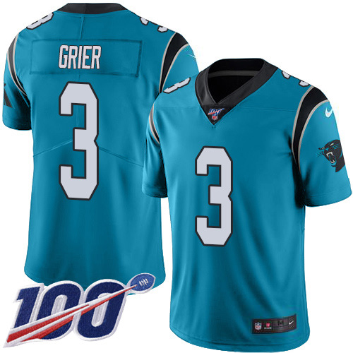Nike Panthers #3 Will Grier Blue Youth Stitched NFL Limited Rush 100th Season Jersey